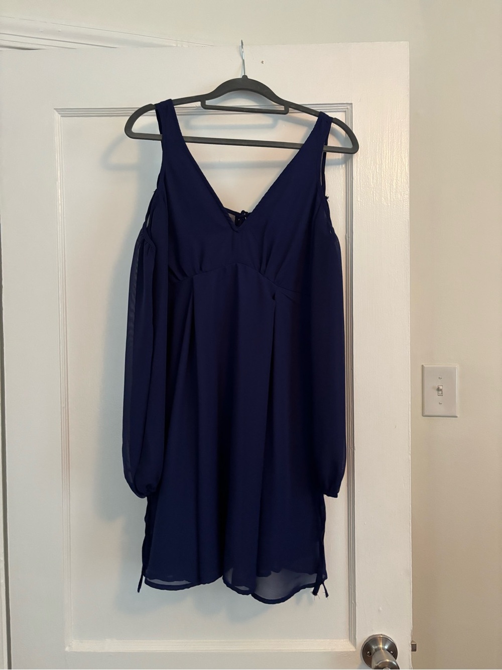 Navy Cold-Shoulder V-Neck Women's Dress